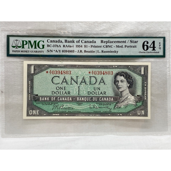 Graded Canadian 1954 Mod. Portrait $1 Choice UNC Prefix: *A/Y