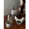 Image 3 : Pewter Collection - Antique I. Vickers Pewter Warming Plate, Pitcher, Pewter Chicken, Napkin Holders