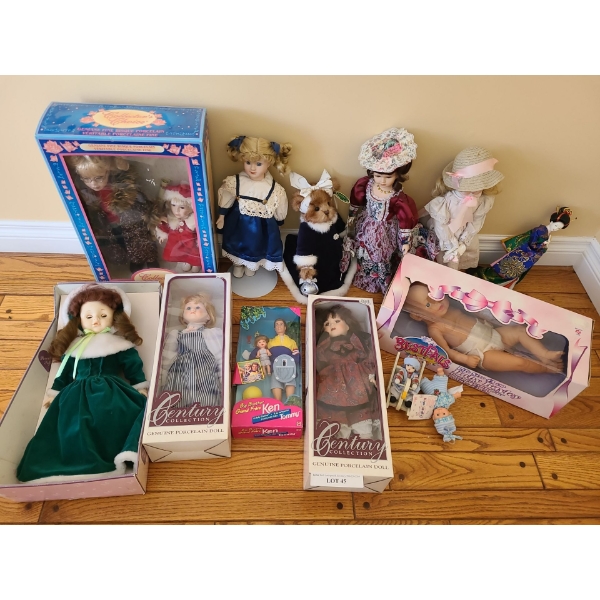 Big Brother Ken & Tommy Figurines, Assorted Dolls.  Doll w Green Dress 18 h