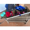 Image 1 :  small wicker table with exercises hand weights and a grabber.