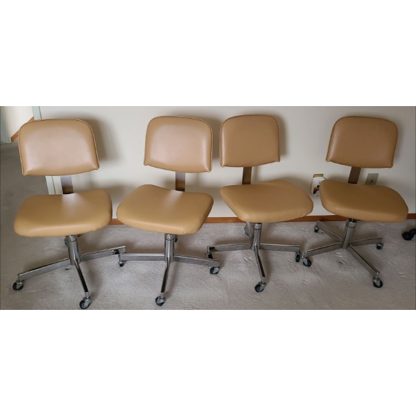4 Tan Office Chairs on Wheels, Leatherette 