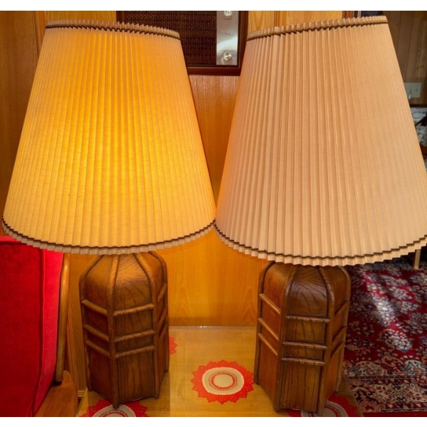 Mid Century Ornate Art Deco Table Lamps Rose Wood X2  Tested 32"tall