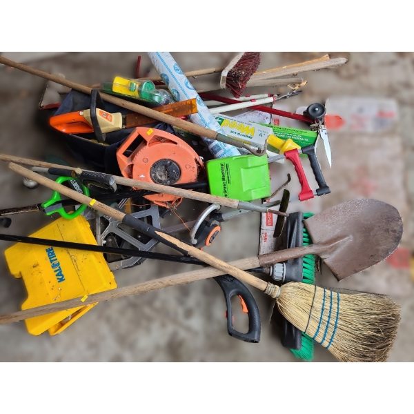Outdoor Yard Tools Including: Brooms, Shovel, Kaltire Emergency Kit and More!