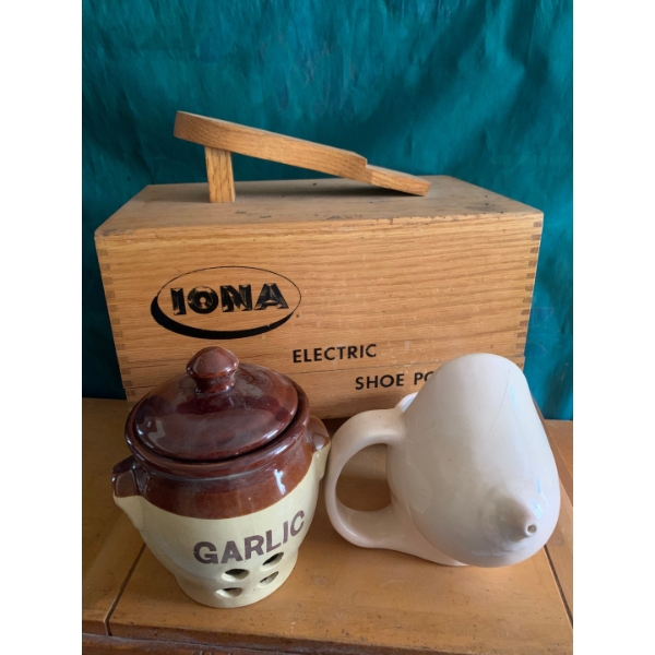 Vintage Shoe Polishing Kit, Garlic Pot, Erotic Mug
