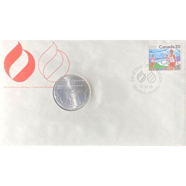 1976 Day of Issue Montreal Olympic Coin & Stamp 92.5% Silver 24.3 Grams