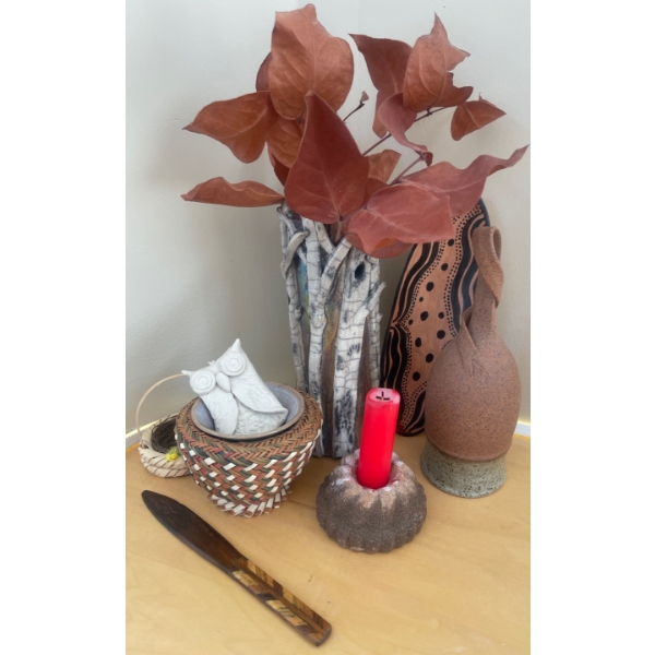 Decorative Handmade Pottery 12T Wood Art Dagger Woven Basket & More 