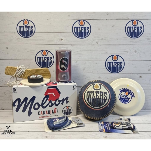  Collection Of Edmonton Oilers Merchandise, 15-Pack ( TANK AND CONTAINER ONLY , EMPTY NO CONTENTS ) 