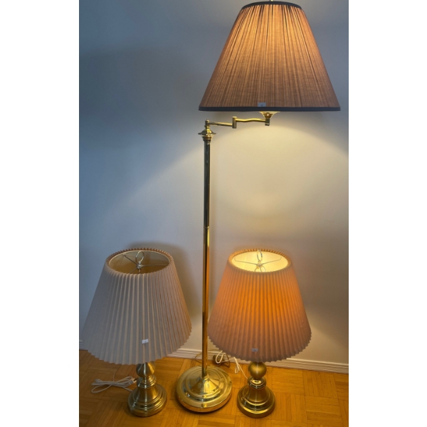 Brass Lamps of All Sizes One Large 62"tall  Two Small 28"tall