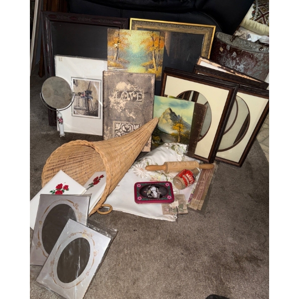 Antique Photo Frames Shadow Boxes w/ Horn Of Plenty & more