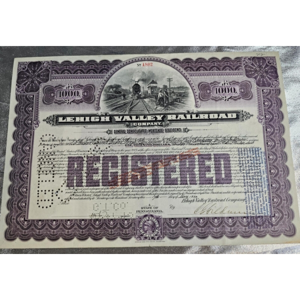 Vintage Financial Document Known As A Lehigh Valley Railroad Company General Consolidated Mortgage.
