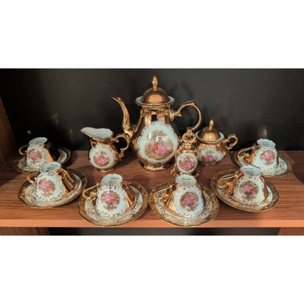 German Gloria and Royal Chelsea Tea Set with Gilded Details