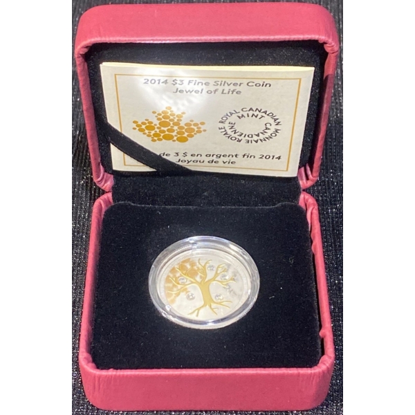 2014 $3 Swarovski Jewel of Life Fine Silver Coin 7.96 Grams