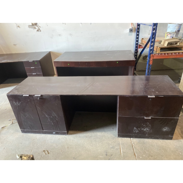 Dark Brown Executive Desk with Locking Features and Storage Compartments 90 in x 2 ft 29 in