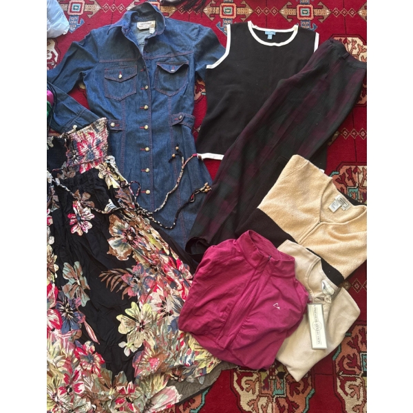 Ladies Clothing Collection Sz M-L - Long Sleeve Denim Snap Up Dress Plaid Stirrups Floral Sun Dress