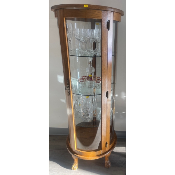 Curio Cabinet w/ Wood & Glass  21" Diameter 57" tall  Contents NOT Included