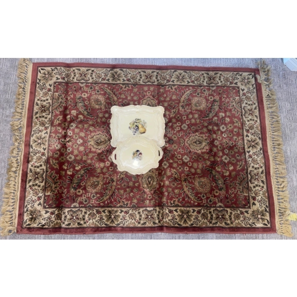 Authentic Turkish Silk Rug 60x38 w/ Antique Tea Time Trays  