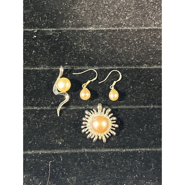 Collection of Pink Stone Pendants and Earrings