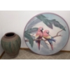 XL Stoneware Tribal Vase 24T w/ Round Oil On Canvas Parrot Wall Art 