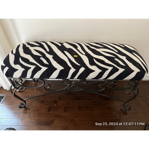 Wrought Iron Zebra Print Foot Stool - 36W, 16D, 19T 