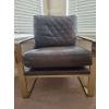 Modern Genuine Leather Arm Chair w/ Brass Base & Embelishments 28x41x33
