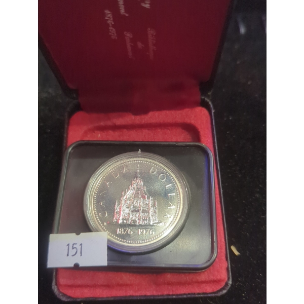 1976 100th Anniversary of the Ottawa Parliamentary Library Silver 50% Dollar 23.32g 