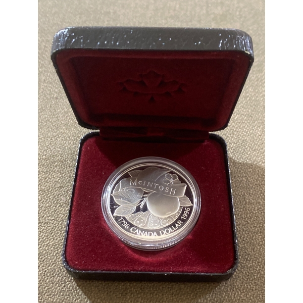 1996 Royal Canadian Mint Silver Proof Dollar, McIntosh Apple Design
