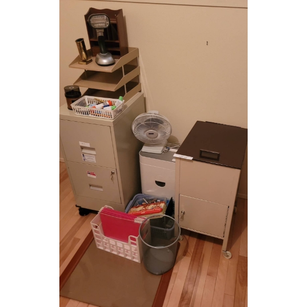 Office Equipment Including 10 Sheet Shredder, Filing Cabinets, and Accessories
