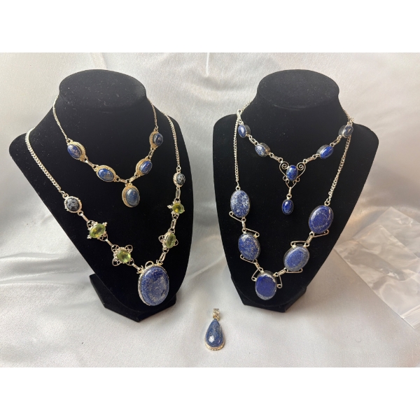 4 Stamped .925 Lapis Lazuli Necklaces With Pendant