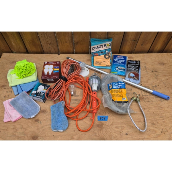 Cleaning and Utility Tools including Winch Cable, Microfiber Cloths, and Extension Cord