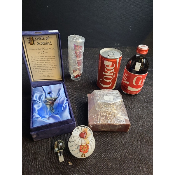 Scotch Bottle, Accessories & More and Old Coca-Cola, Unopened 