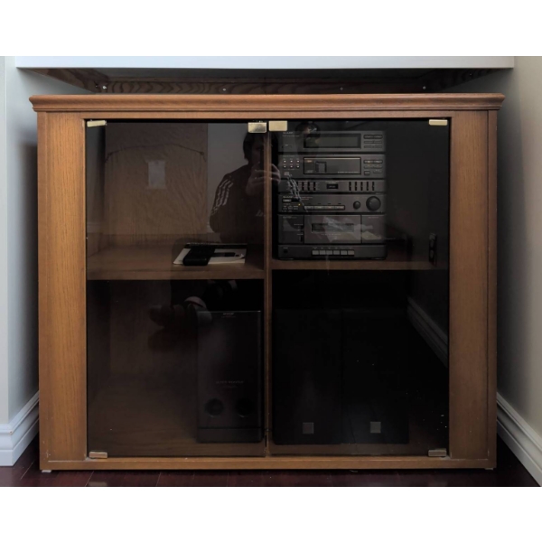 Wooden Media Cabinet With Glass Doors and Adjustable Shelves - contents not included