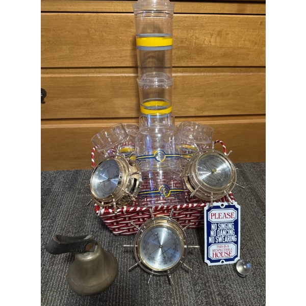 Collection Of Vintage Nautical Themed Decorative Items - Ships Wheel Barometers & more