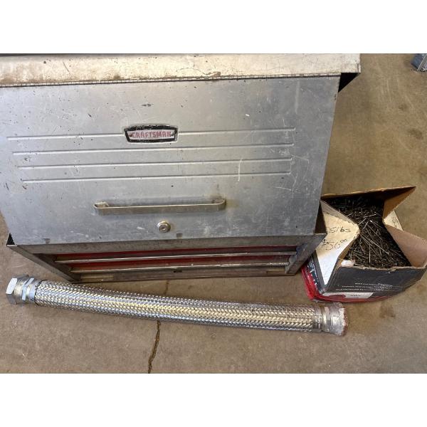 Large Craftsman Metal Toolbox w/ Woven Part & 25 LBS of Nail 