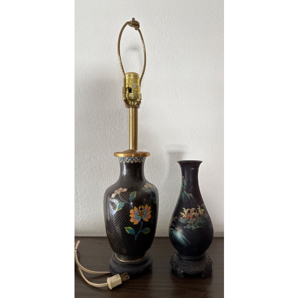 Chinese Cloisonne Table Lamp w/ Decorative Asian Vase 