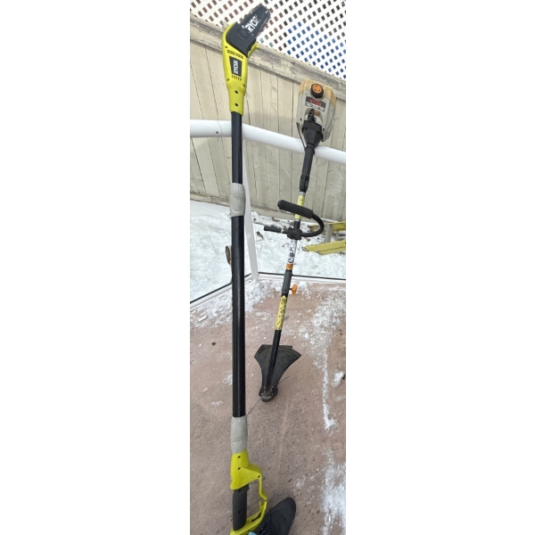 RYOBI Trimmers - Electric Telescopic Chainsaw Mo. RPP750DS w/ Gas Powered Perimeter Trimmer