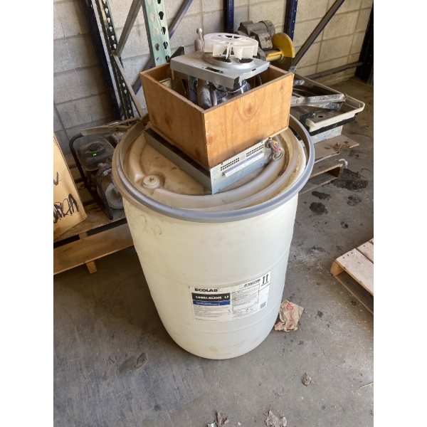 Ecolab Lubri-Klenz LF Barrel with Assorted Metal Parts and Tools