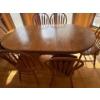 Image 2 : Large Solid Wood Kitchen Table w/ 6 Chairs & Leaf - Table is 77In Long and 29 In Tall (W/O Leaf)