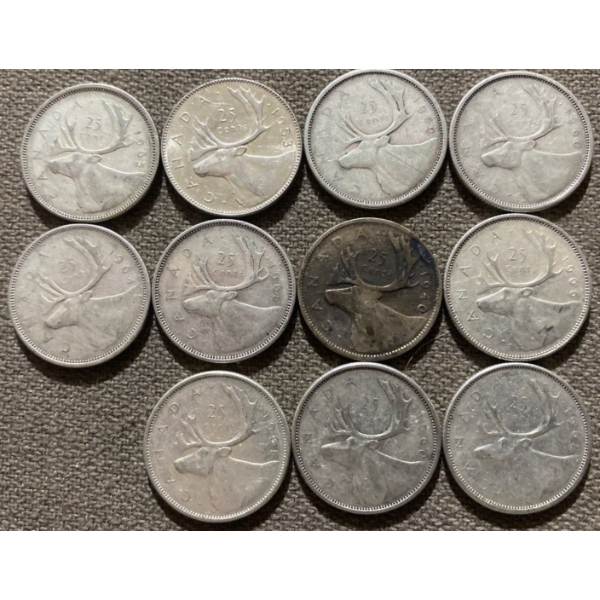 Canadian 25-cent Pieces 80% Silver 64.13 Grams