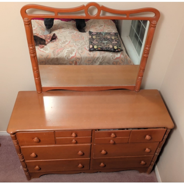 Solid Maple Dressing Table w/ Mirror & Matching Bed Frame - Double Size