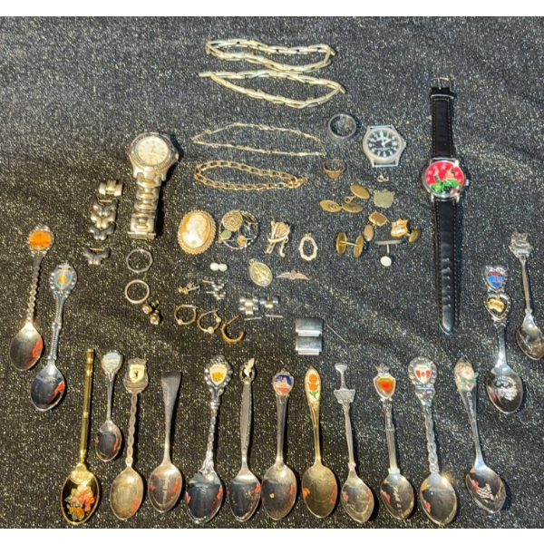 Costume Jewelry, Collectible Spoons, Watches
