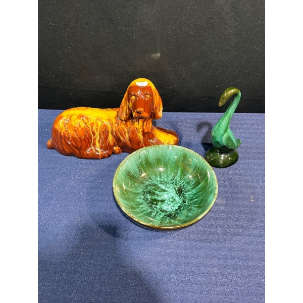 Blue Mountain Pottery Dog, Swan and Bowl - Turquoise & Burnt Orange