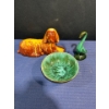 Image 1 : Blue Mountain Pottery Dog, Swan and Bowl - Turquoise & Burnt Orange