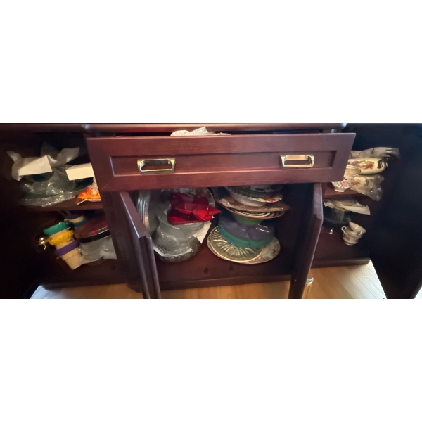 China Cabinet Contents. Glassware, China Cups & Saucers (Royal Windsor, Queen Anne, Society), More	