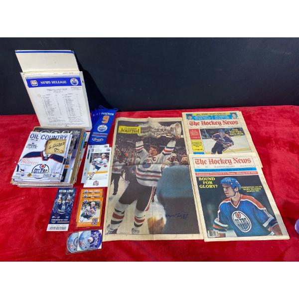 Oilers Game Memorabilia such as Newspapers, Tickets, and Programs