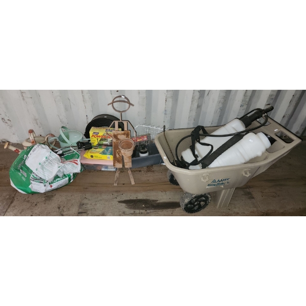 Gardening Including: Cart 20 W, 37 D, 25 T, Fountain Pump, Garden Figure 31 T, Hose and More!