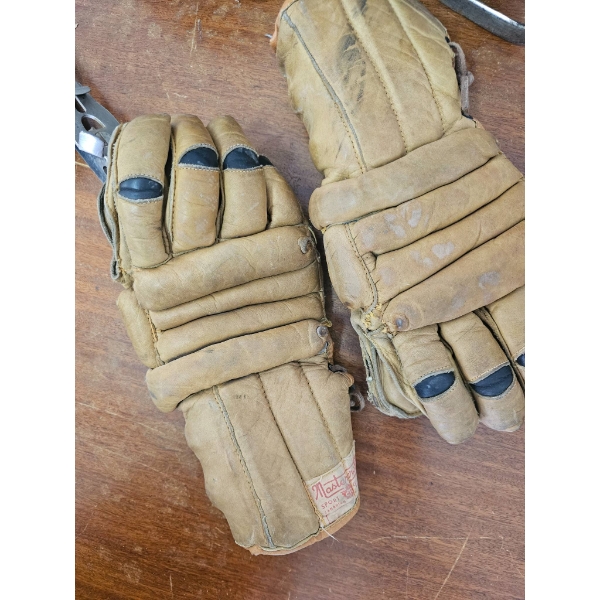 Vintage Ice Skates, Blade Attachments, and Leather Gloves Bundle