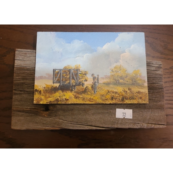 Small Painting of Fields (Painting Only 6 X 4)- Artist Ingrid Jackson, 8 X 5.5 Mounted on Wood 