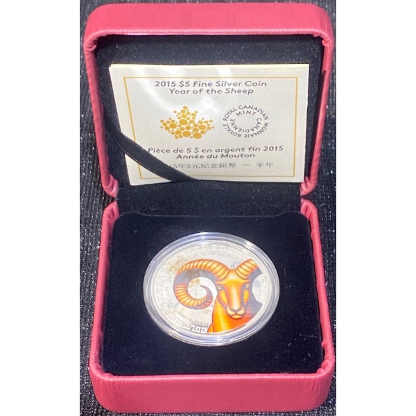 2015 $5 Year of the Sheep Fine Silver Coin 23.17 Grams