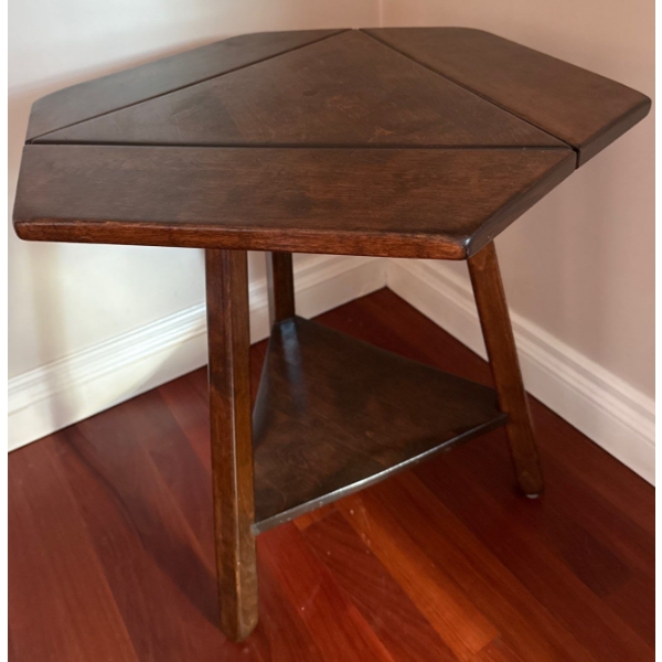 Antique Drop-Leaf Hexagon Occasional Table W/Triangular Shelf  24x21x22"tall