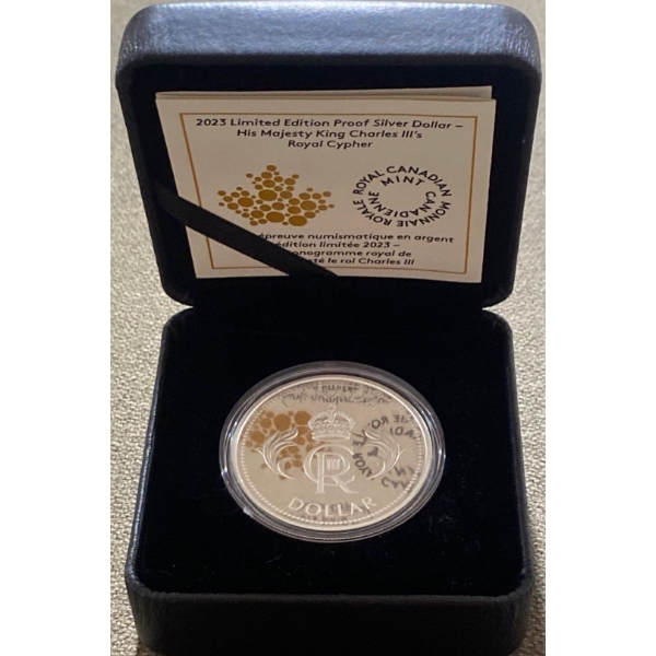 2023 LE Proof Silver Dollar-His Majesty King Charles III's Royal Cypher 23.17 Grams Fine Silver